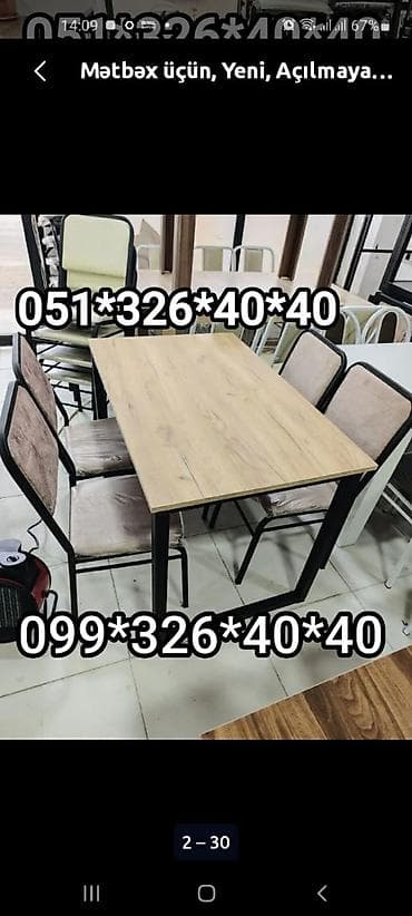 bayraq səkilləri: Mətbəx üçün, Yeni, Açılmayan, Dördbucaq masa, 4 stul — 7