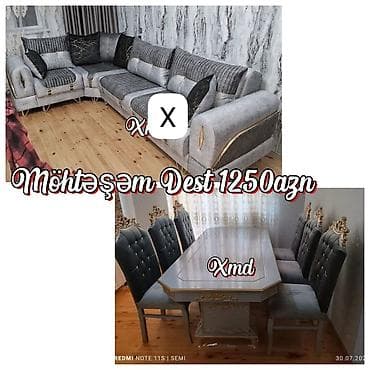 Möhtəşəm dəst – 1250 AZN - Künc divan: boz və tünd boz tonlarda