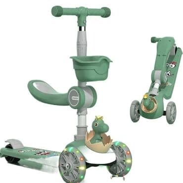 трехколесный велосипед с ручкой: Scooter 🌀 Açılıb yığılır 🌀 Oturub sürmək olur 🌀 işıqlı 🌀 səbəti ve — 12