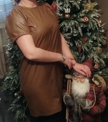 Qadın geyim dəsti – 3 məhsul 1) Qəhvəyi mini don - Material: dəri