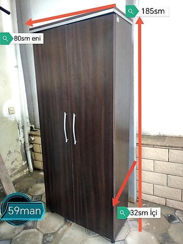 2 qapılı, Güzgülü, Qəhvəyi, Açılan, Düz dolab — 1