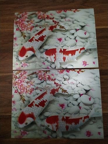 hacker sekilleri: Dekorativ divar posteri – “Koi balıqları və sakura çiçəkləri” mövzulu — 1