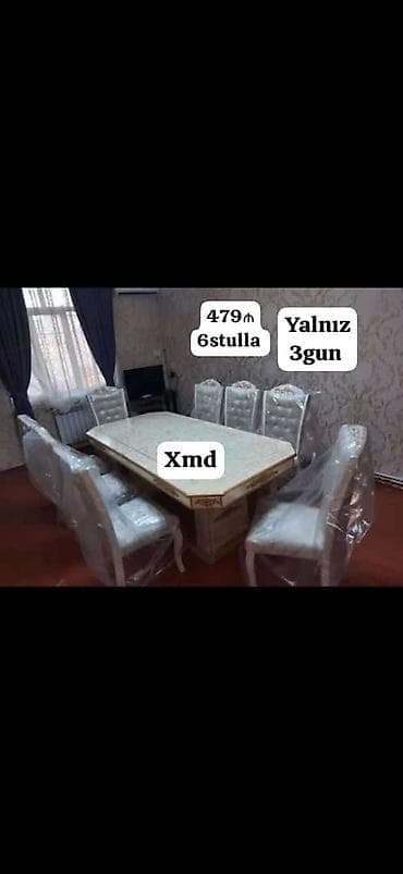 Qonaq otağı üçün, Açılmayan, Dördbucaq masa, 6 stul
