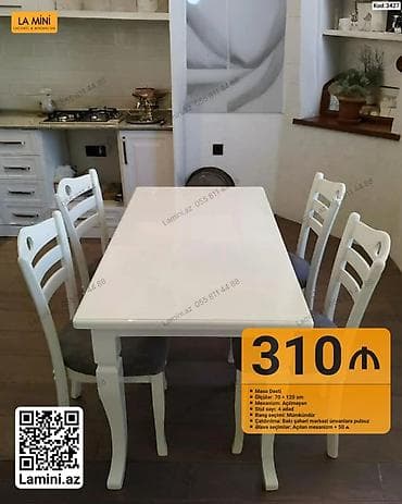 ag masa: Məhsul: Masa dəsti (Kod: 3427) - Komplekt: 1 masa + 4 stul - Masa — 1