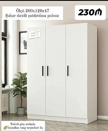 sfoner: Ağ 3 qapılı paltar şkafı - Ölçü: 200 x 120 x 47 sm - Minimalist — 1