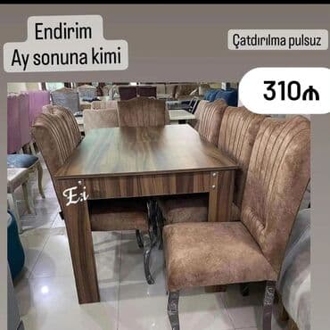 laminat qiyməti: Qonaq otağı üçün, Yeni, Açılan, Dördbucaq masa, 6 stul — 12