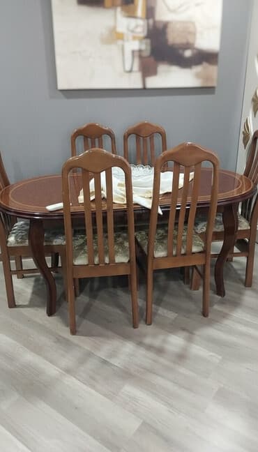 2 neferlik: Qonaq otağı üçün, İşlənmiş, Açılan, Oval masa, 6 stul — 1