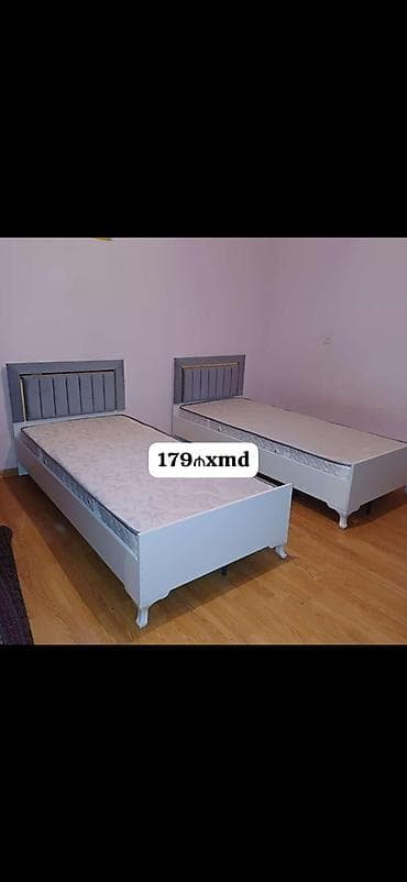 Tək nəfərlik çarpayı – müasir dizayn - Rəng: ağ korpus, boz yumşaq