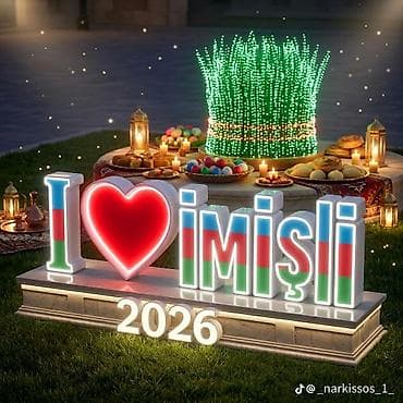 LED işıqlandırmalı “I ❤️ İmişli 2026” dekor konstruksiyası -