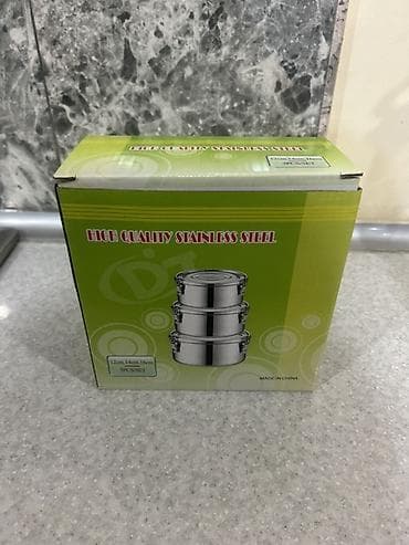 set qabları: Paslanmayan poladdan 3-lü qida qabı dəsti - Material: yüksək — 3