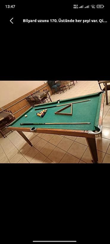 Digər idman və istirahət malları: Bilyard masası – uzunluğu təxminən 170 sm. - Yaşıl örtüklü klassik — 1