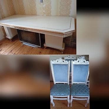 balkon stul: Qonaq otağı üçün, İşlənmiş, Oval masa, 6 stul — 1