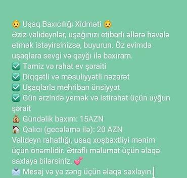 Uşaq Baxıcılığı Xidməti Öz ev şəraitində uşaqlara sevgi və qayğı ilə lalafo.az -da Uşaq Baxıcılığı Xidməti Öz ev şəraitində uşaqlara sevgi və qayğı ilə