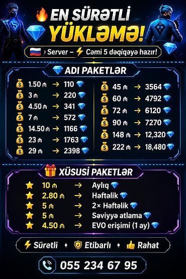 En sürətli oyun daşları/yeniqutular (diamond) yükləmə xidməti – Rusiya