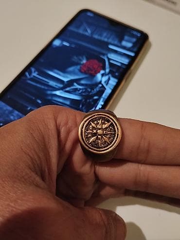 burun: Kompas gülləsi dizaynlı kişi üzüyü - Material: metal ərinti (antik — 3