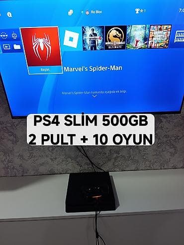 oyun konsoli: PS4 slim 500gb zavod plombu üzərində, ideal vəziyətdə 2pult +10 oyun — 1