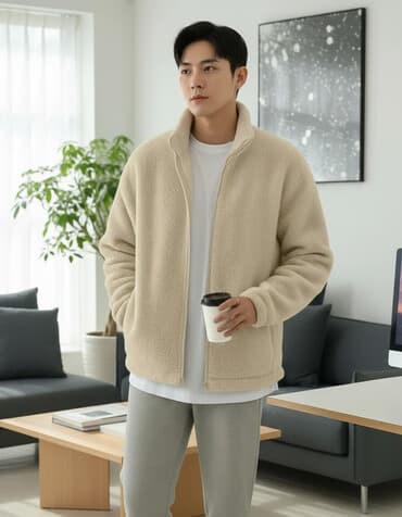 женские кардиганы большого размера: Unisex flis jaket – krem rəngdə, yumşaq və istiliyi yaxşı saxlayan — 1