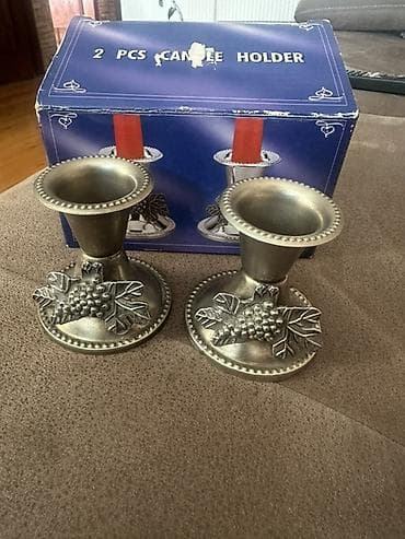 Şamdanlar: 2 ədəd şamaltı dəsti - Material: metal ərinti (gümüşü ton) - Dəst: 2 — 1