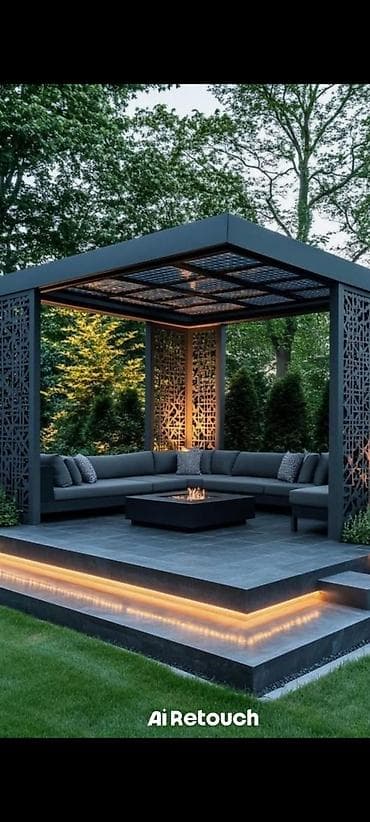 Bağ, çöl mebeli: Müasir bağ üçün premium qazebo/pavilon komplekti - Minimalist, metal — 1