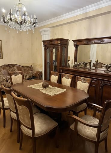 шкаф для кухни: Klassik üslubda qonaq otağı mebel dəsti Tərkibi: - Uzunoval yemək — 1