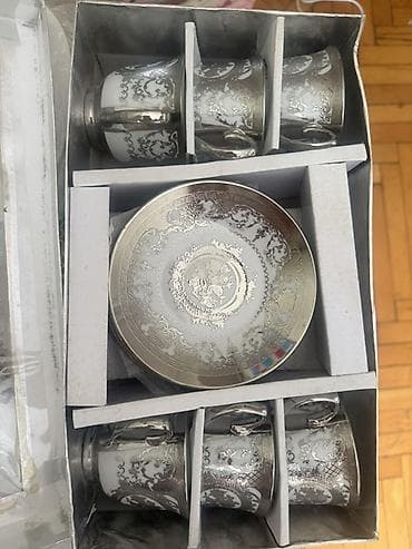 mis caydan: Çay dəsti, rəng - Gümüşü, Farfor, Bohemia, 6 nəfərlik, Çexiya — 1