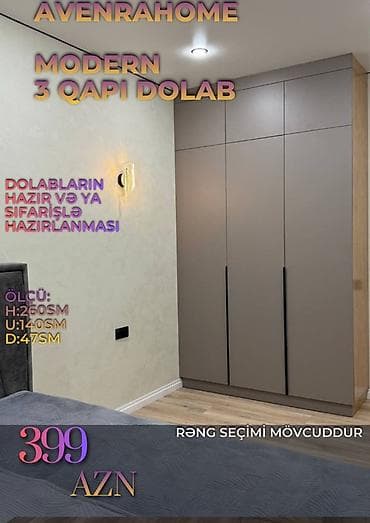 3 qapılı, Digər rəng, Açılan, Düz dolab