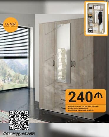 hamam şkafi: Açılan, 3 qapılı Düz dolab, Qarderob, paltar dolabı — 1