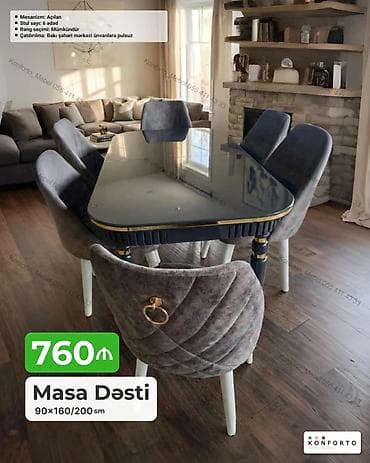 Masa Dəsti – 6 stulludur, açılan mexanizmli masa. Ölçü: 90×160/200 sm lalafo.az -da Masa Dəsti – 6 stulludur, açılan mexanizmli masa. Ölçü: 90×160/200 sm