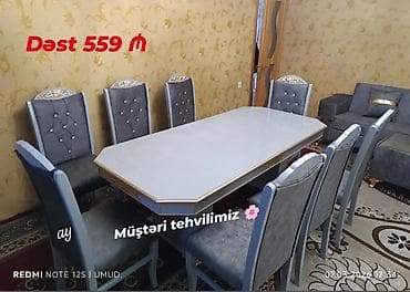 Для гостиной, Новый, Раскладной, Прямоугольный стол, 8 стульев