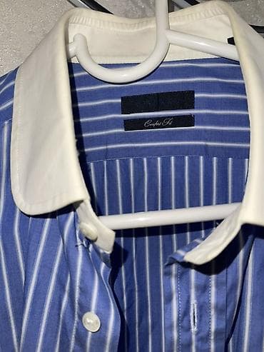 xs olcu: Kişi köynəyi – mavi-ağ zolaqlı, kontrast ağ yaxalıq və manjetlər - — 2