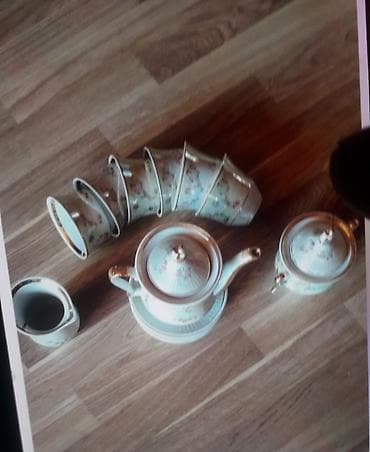 icki: Çay dəsti, rəng - Qızılı, Farfor, 6 nəfərlik — 1