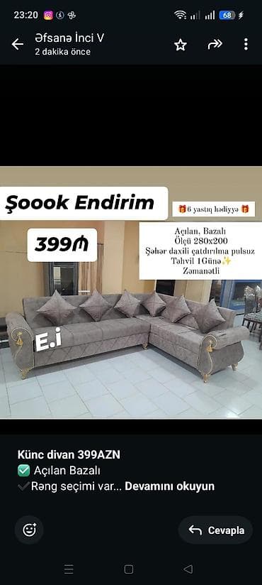 *Künc divan 399AZN* ✅ Açılan Bazalı ✔️Rəng seçimi var ✔keyfiyyətli