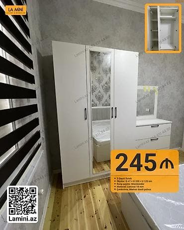 3 двери, С зеркалом, Белый, Другой материал, Распашной, Прямой шкаф at lalafo.az 3 двери, С зеркалом, Белый, Другой материал, Распашной, Прямой шкаф