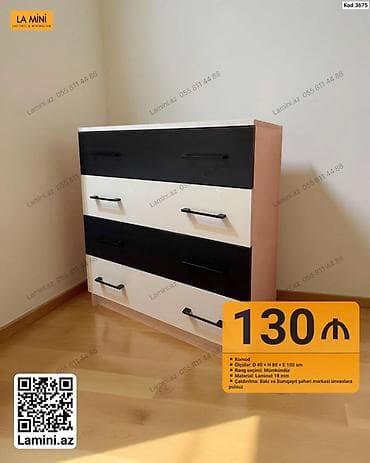 Mebel: Komod – kod: 3675 - Ölçülər: Dərinlik 40 sm × Hündürlük 80 sm × En — 1