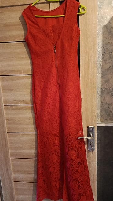 Qırmızı krujeva uzun don - Rəng: parlaq qırmızı - Model: dar — 5