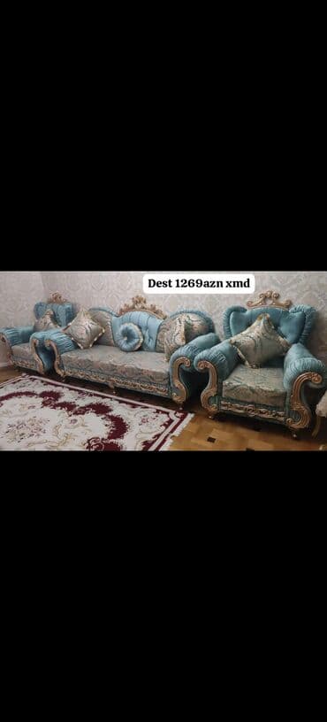 диван и 2 кресла мягкая мебель: Yeni divan və iki kreslodan ibarət dəst. Divan açılır və içərisində — 8