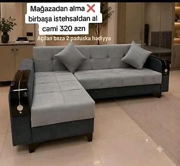 taxta stullar: L formalı yumşaq divan – açılan baza ilə - Rəng: açıq boz oturacaq və — 1