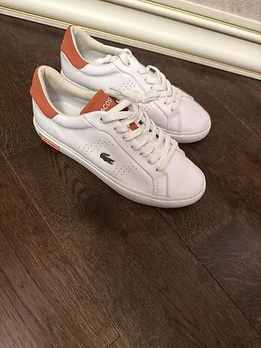 şanel krosovkalar: Lacoste kişi/kadın idman kedsiləri - Rəng: ağ, paster-narıncı — 1