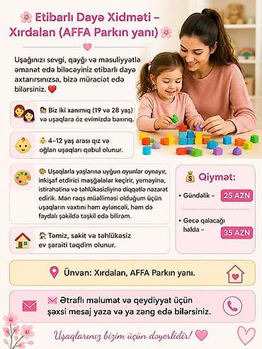 Etibarlı Dəyə Xidməti – Xırdalan, AFFA Parkın yanı - İki xanım (19–28 lalafo.az -da Etibarlı Dəyə Xidməti – Xırdalan, AFFA Parkın yanı - İki xanım (19–28