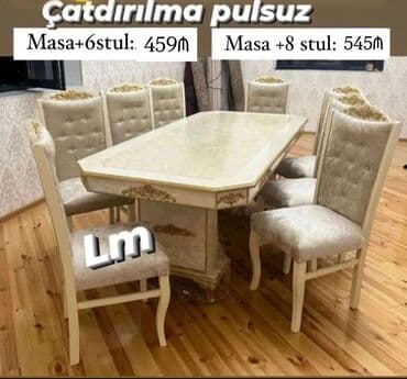 Qonaq otağı üçün, Yeni, Açılmayan, Dördbucaq masa, 6 stul