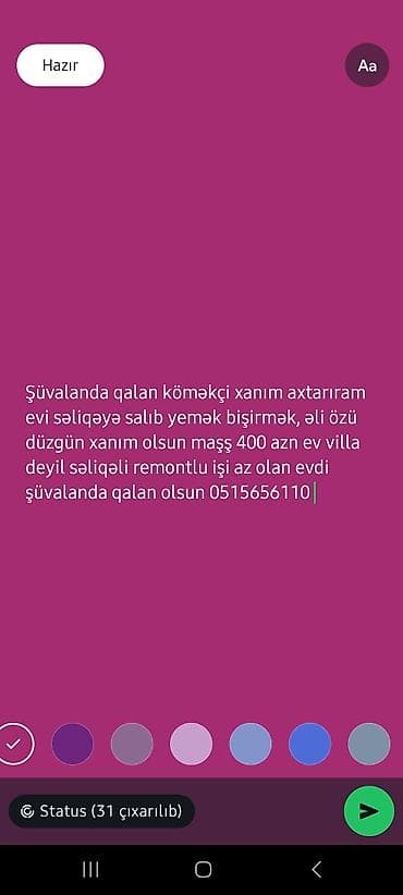 bag evine aile axtarilir: Şüvəlanda ev köməkçisi tələb olunur. Vəzifələr: - Evin səliqəyə — 1