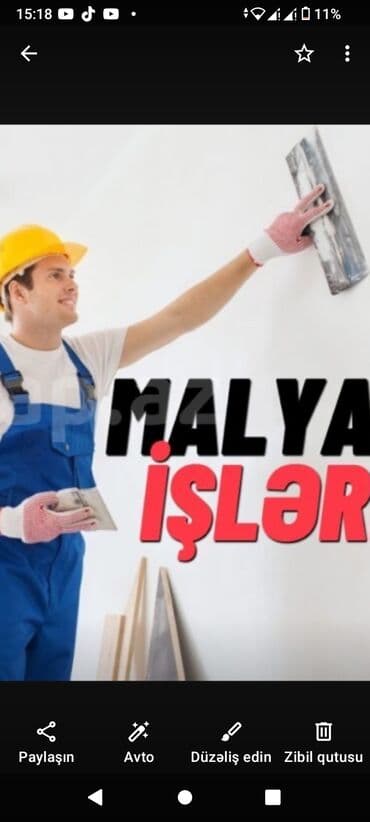 Malyar ustasıyam. Astar üzlük aboy paduqa boya pad mayak işlər