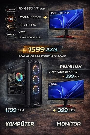 fujitsu notebook: Yüksək performanslı gaming kompüter və Acer Nitro KQ251Q 24,5" 250Hz — 1