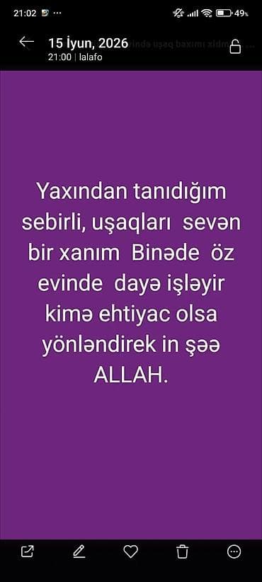 Binədə ev şəraitində uşaq baxımı xidmətləri - Uşaqları sevən, səbirlə