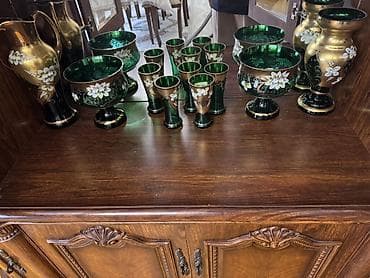 Bakı işi üslubunda dekorativ şüşə/boyalı qədəh və qab dəsti -