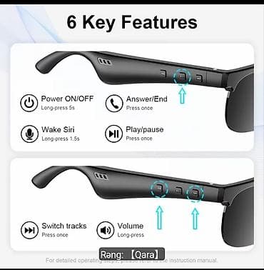 Eynəklər: Smart Audio Eynək – Qara rəng 2‑də 1: eynək və simsiz headset. Günəş — 9