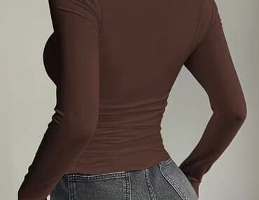 türk istehsalı olan qadın şubaları: Qadın uzunqollu bluz – qəhvəyi rəng - Kəsim: bədənə oturan siluet — 2