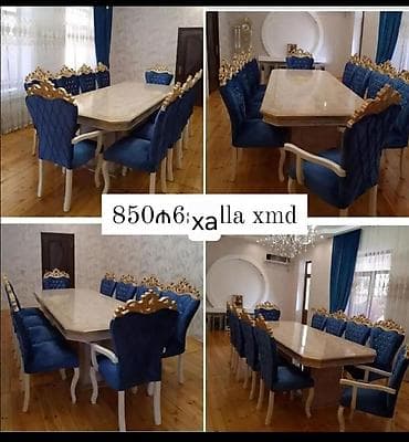donat mebel: Yemək otağı dəsti - Düzbucaqlı mərmər naxışlı geniş masa - 12 ədəd — 1