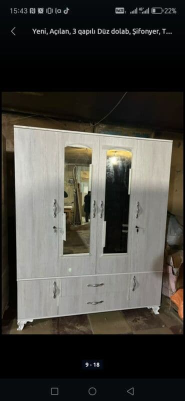 metbex şkafi: Yeni, Açılan, 3 qapılı Düz dolab, Qarderob, paltar dolabı — 48