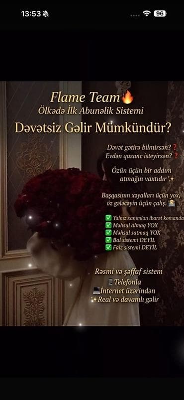 Домашний персонал и уборка: Flame Team – Abunəlik əsasında gəlir sistemi - Yalnız xanımlardan — 2